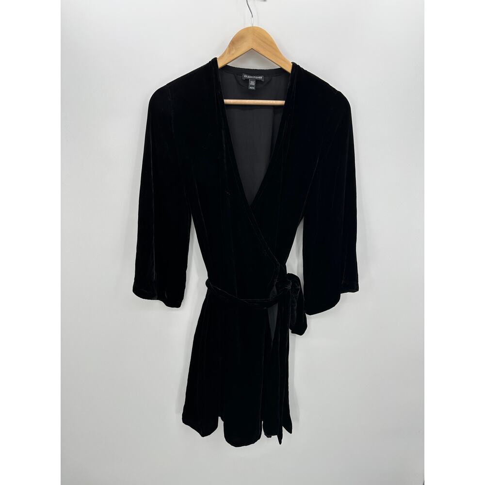 Eileen Fisher Black Velvet‎ Wrap Dress Women Sz XS Rayon Silk Holiday Party